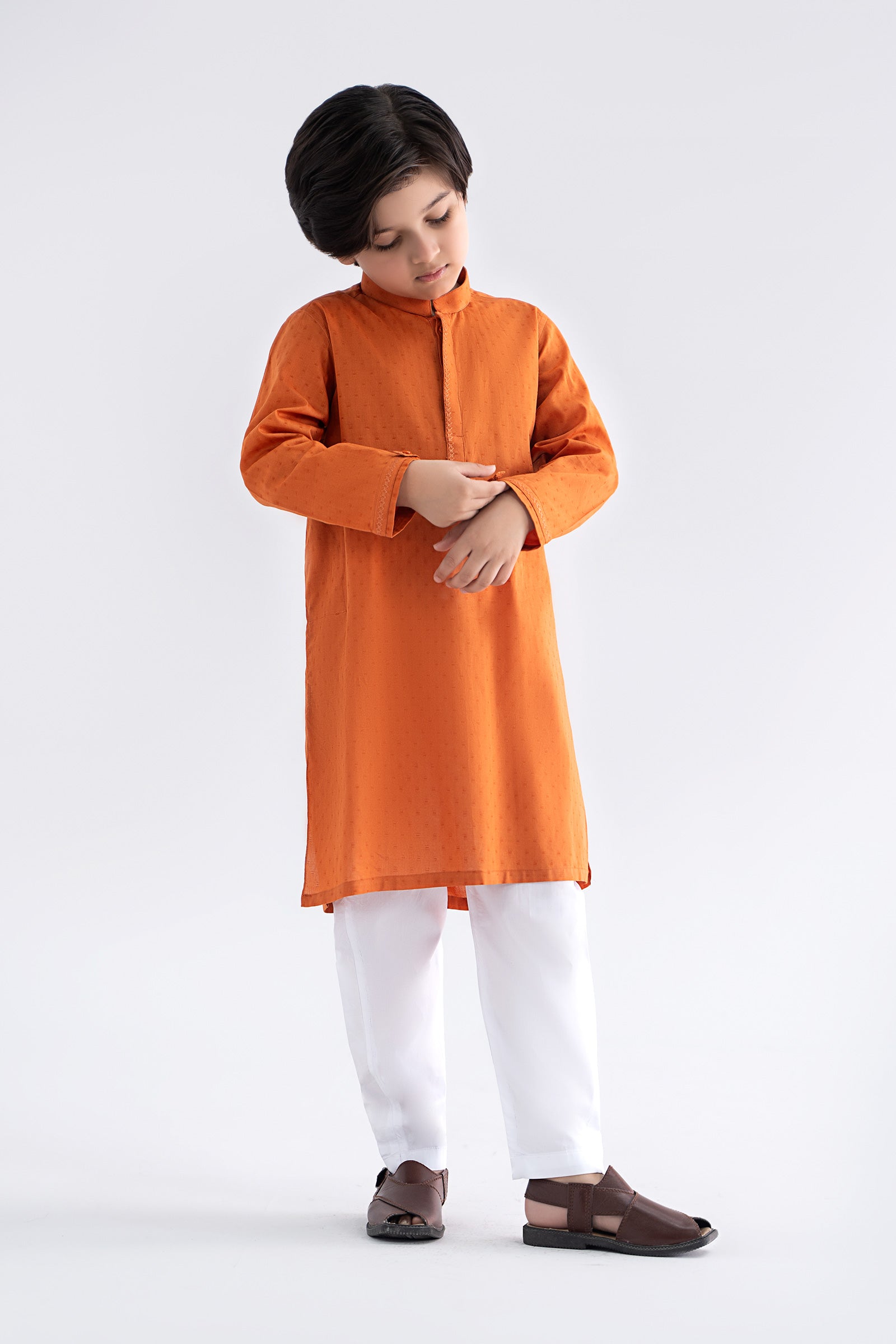 MBK-KR25-05RustOrangeFront_A.jpg Embroidered Jacquard Kurta - Image 1