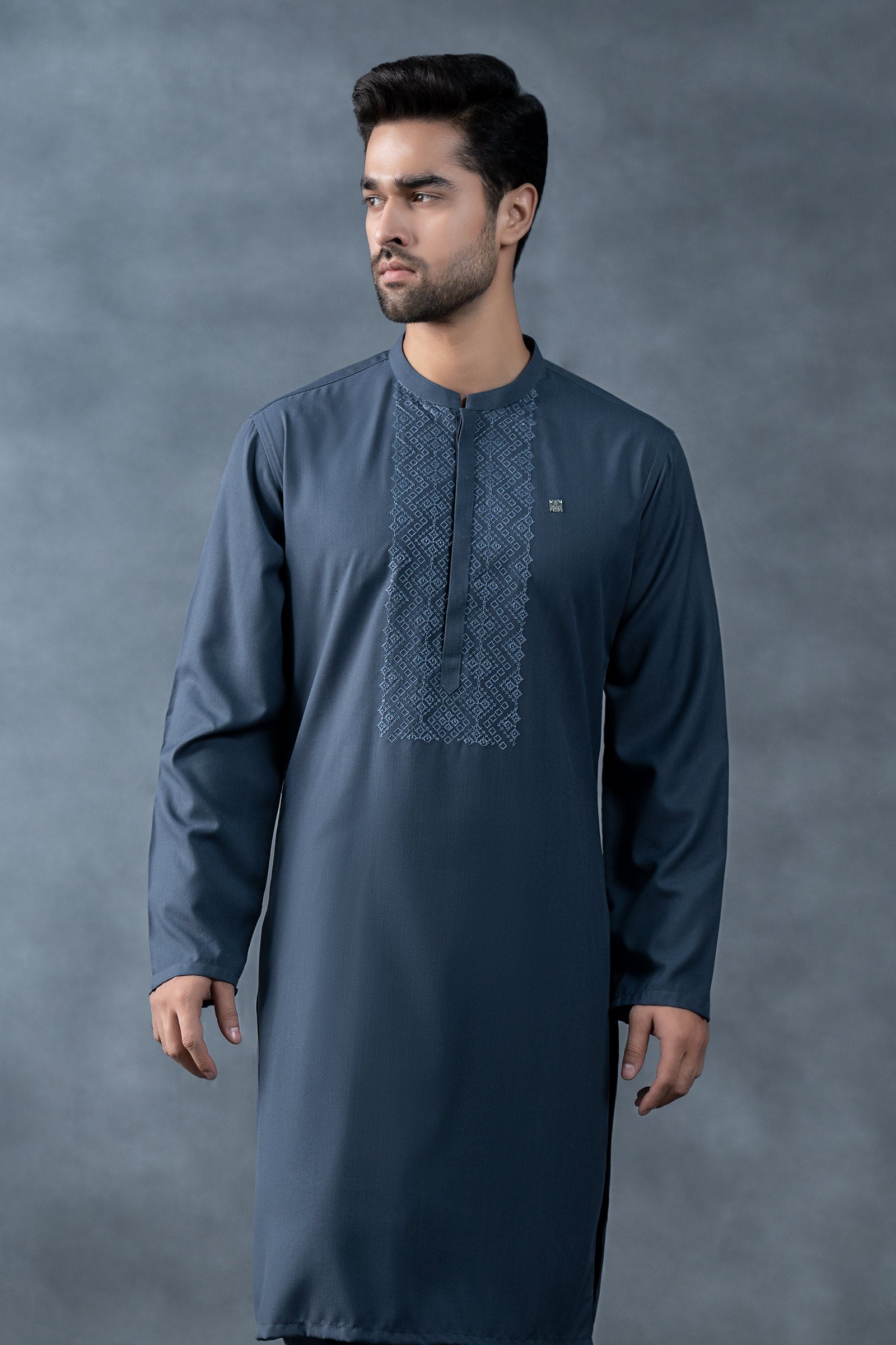 MBM-KRW25-12SmokeGreyFront_A.jpg Embroidered Blended Kurta - Image 1
