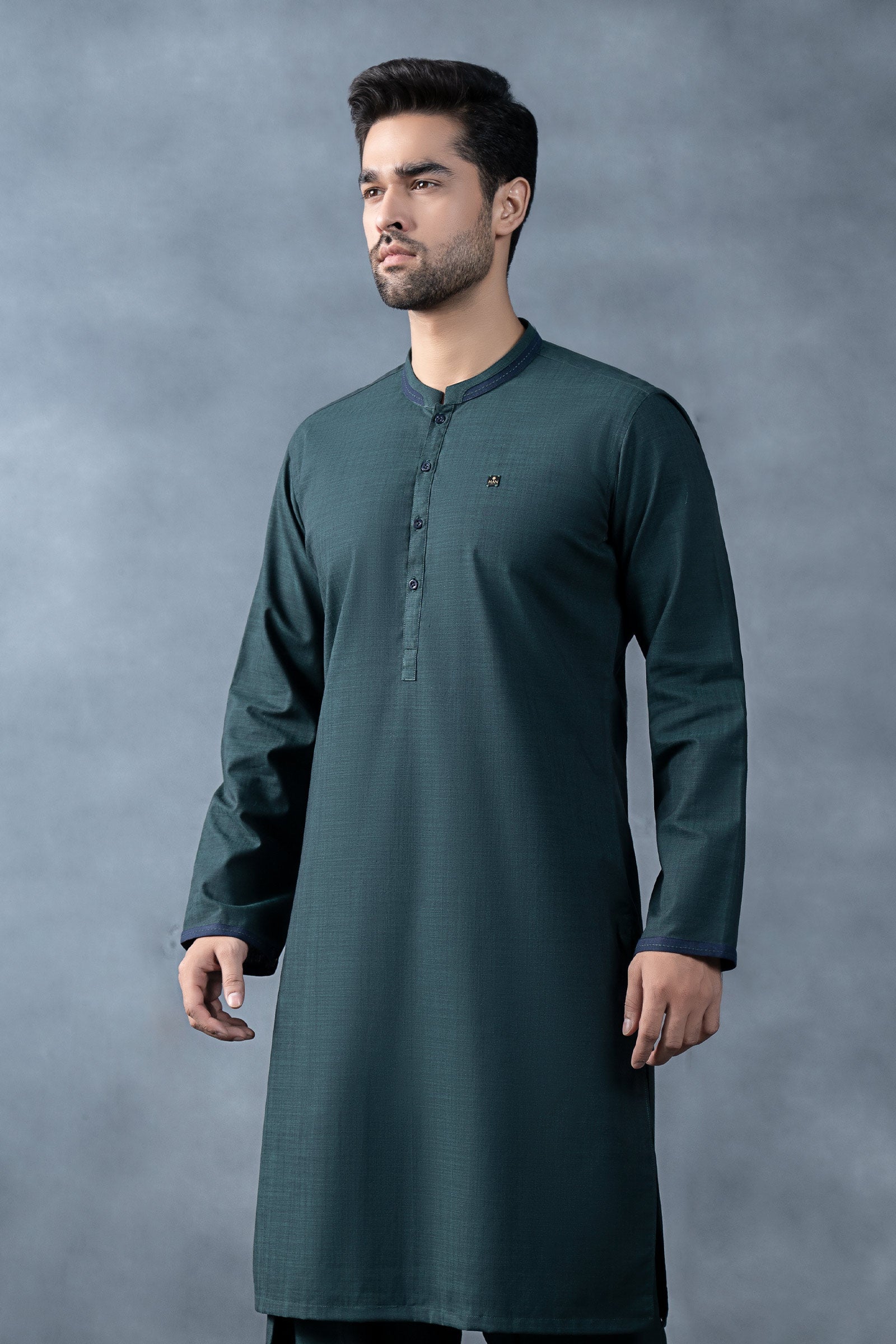 MBM-KRW25-28ForestGreenFront_A.jpg Nova Yarn Dyed Khaddar Kurta - Image 1