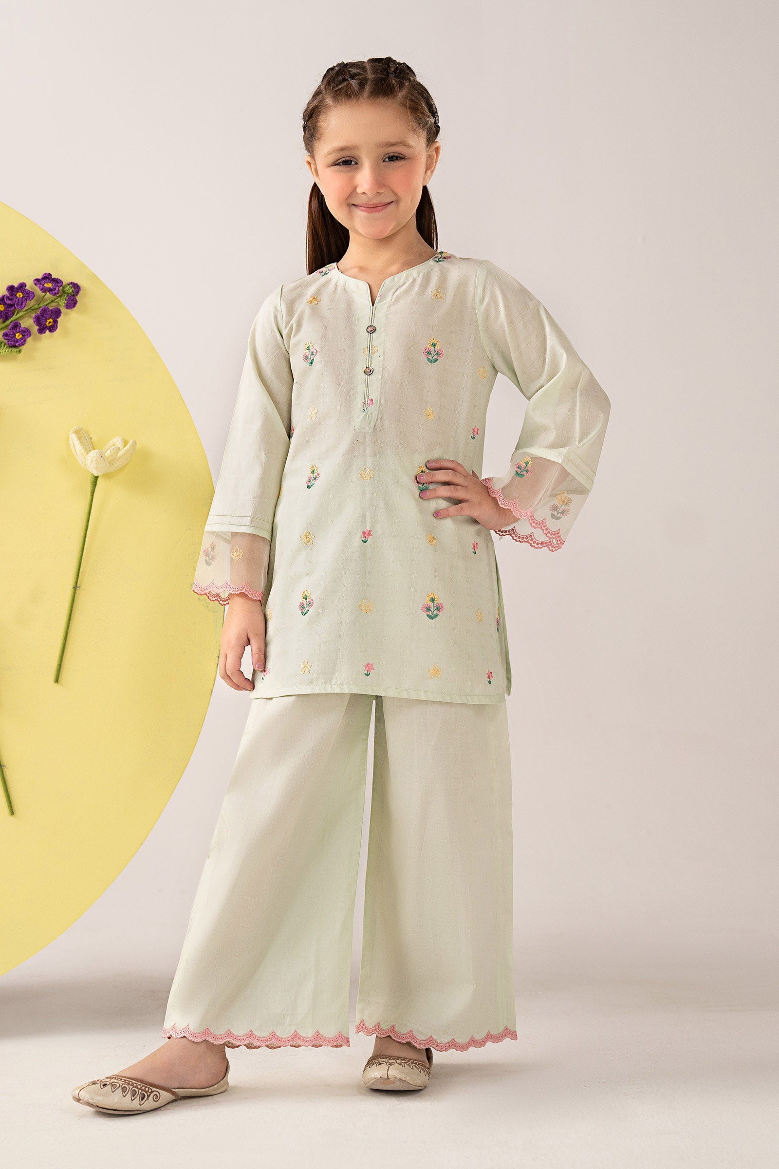 MKDEA2603Front_A.jpg 2 Piece Embroidered Dobby Lawn Suit - Image 1