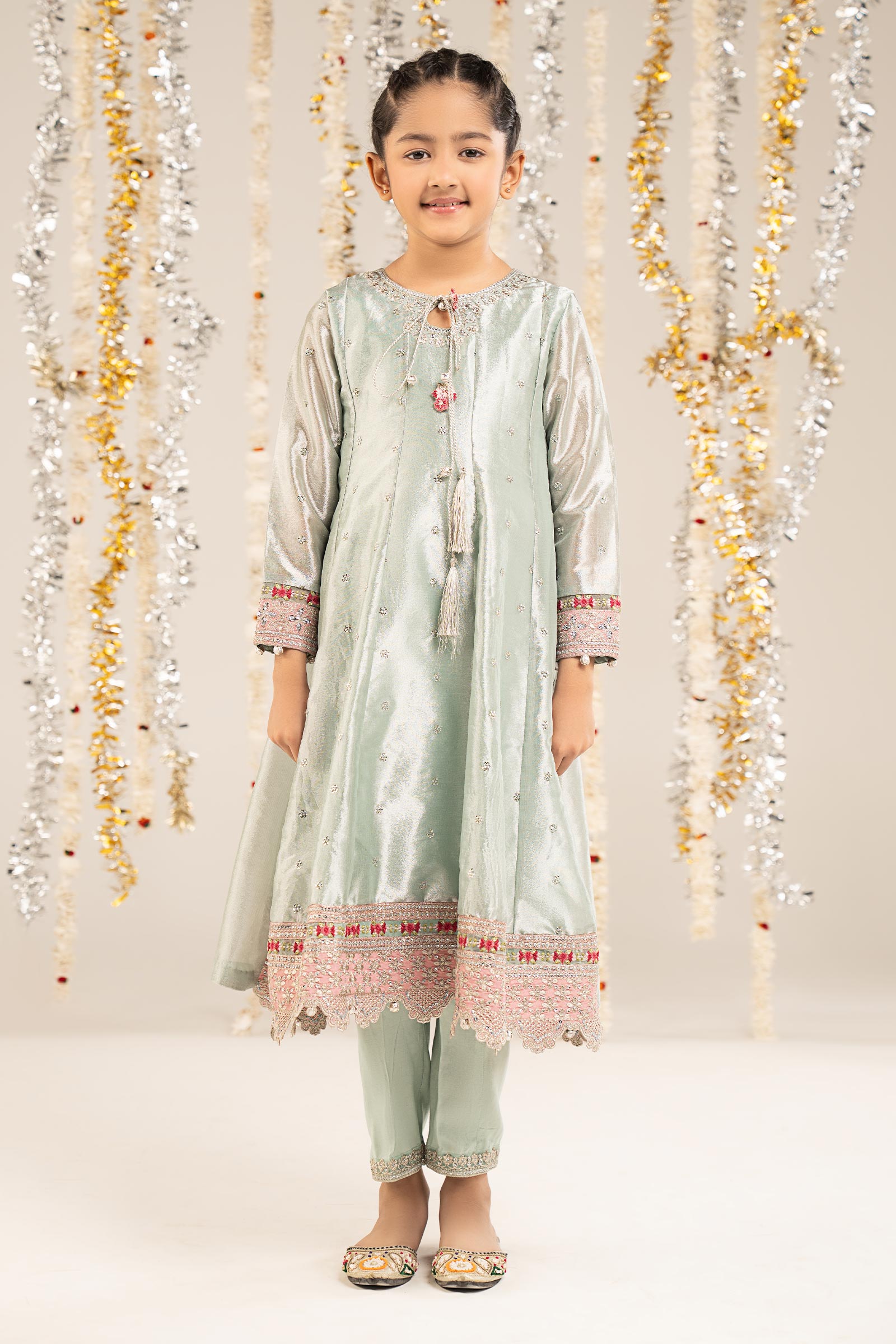 MKSEF2612SeaGreenFront_A.jpg 2 Piece Embroidered Tissue Suit - Image 1