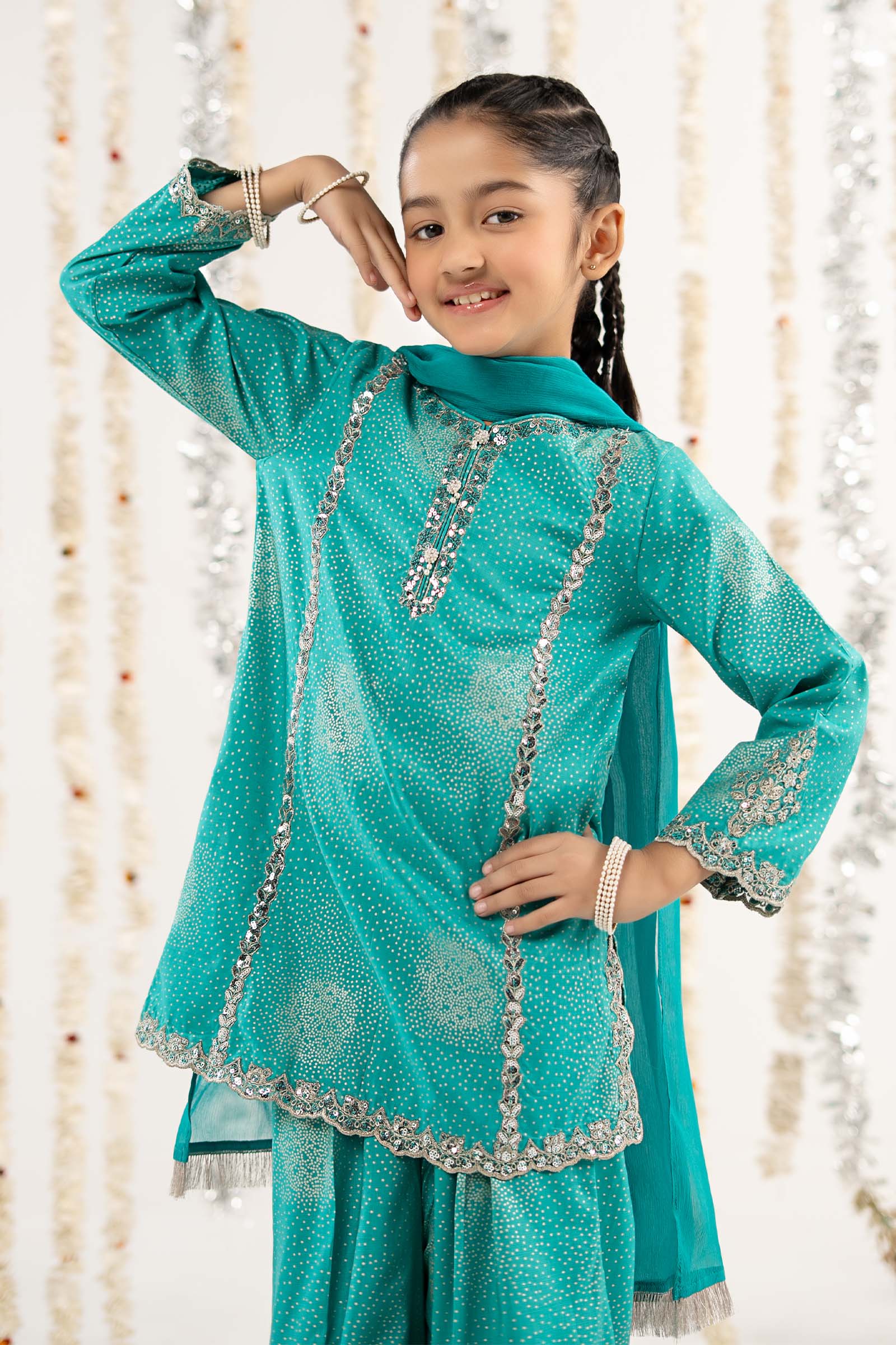 MKSEF2645GreenCloseup_D.jpg 3 Piece Embroidered Raw Silk Suit - Image 1