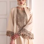 3 Piece Embroidered Self Tassel Silk Suit