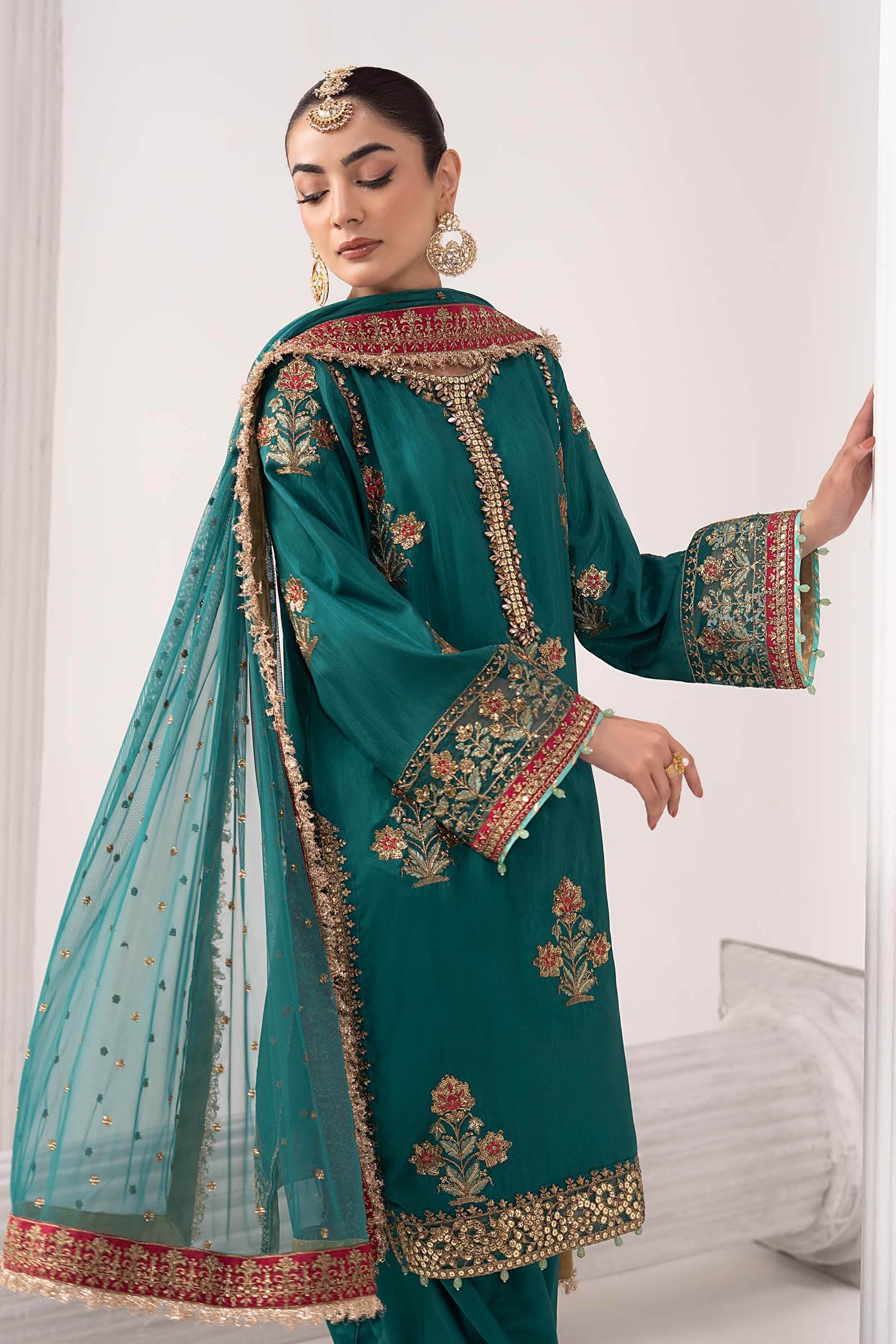 SFEF2622TealCloseup_D_8b3851c2-eb3e-458c-bcd3-a94a79e3612c.jpg 3 Piece Embroidered Raw Silk Suit - Image 1