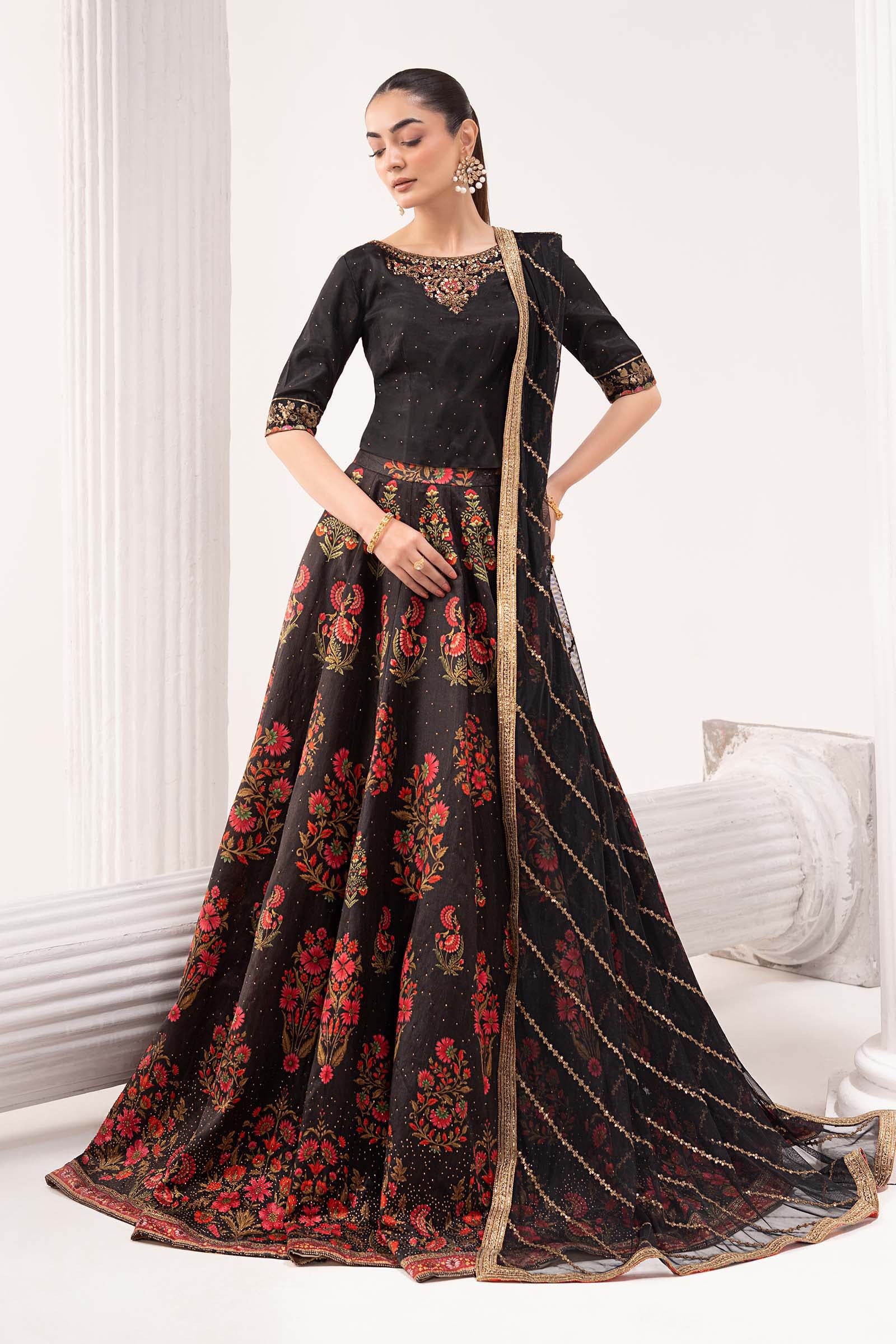 SF_EF26_04_Black_Front_A.jpg 3 Piece Embroidered Raw Silk Suit - Image 1